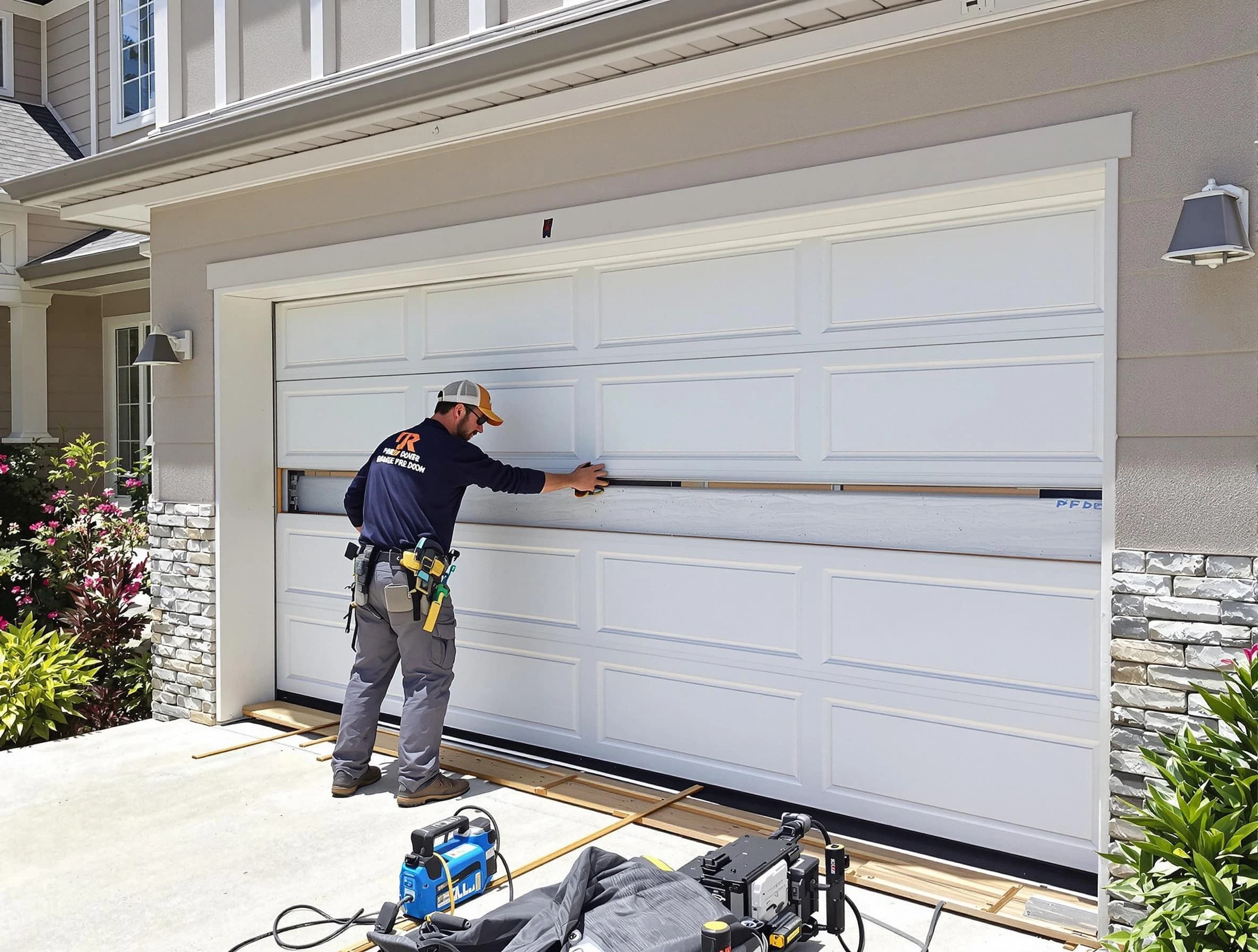 Marshfield Garage Door Repair team performing complete garage door replacement at Marshfield residence