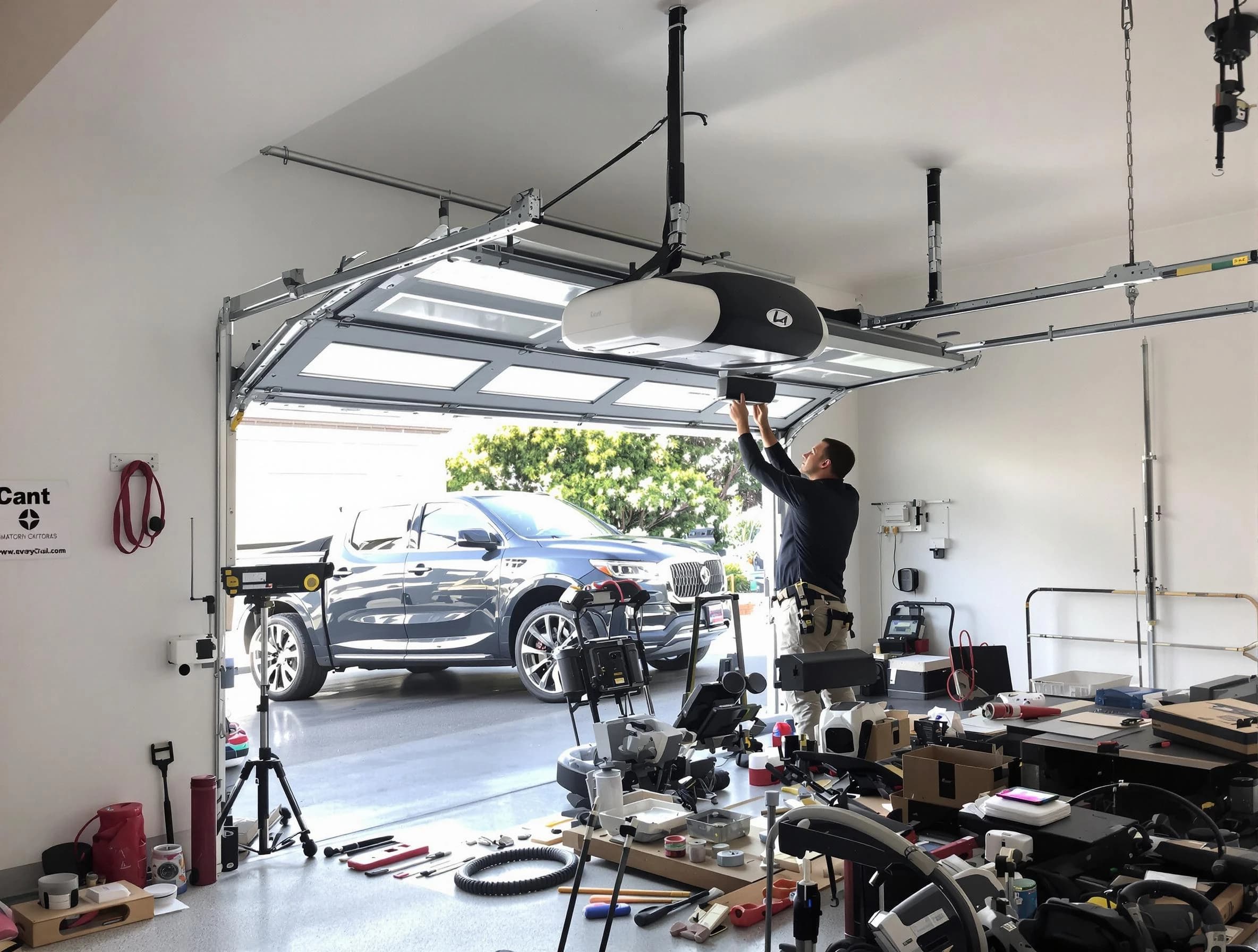 Marshfield Garage Door Repair specialist installing smart garage door opener system in Marshfield home