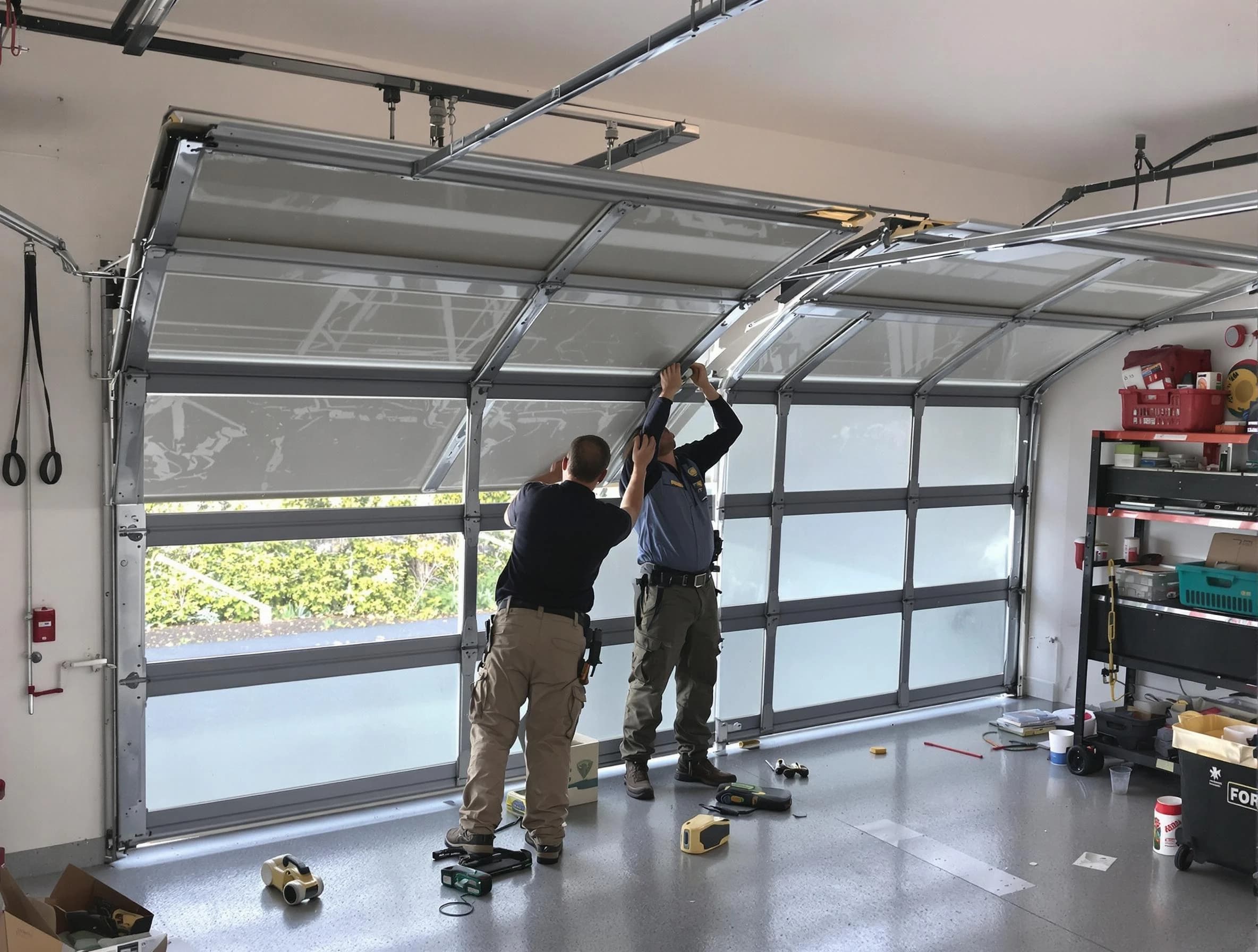 Marshfield Garage Door Repair expert performing precise panel replacement on Marshfield garage door