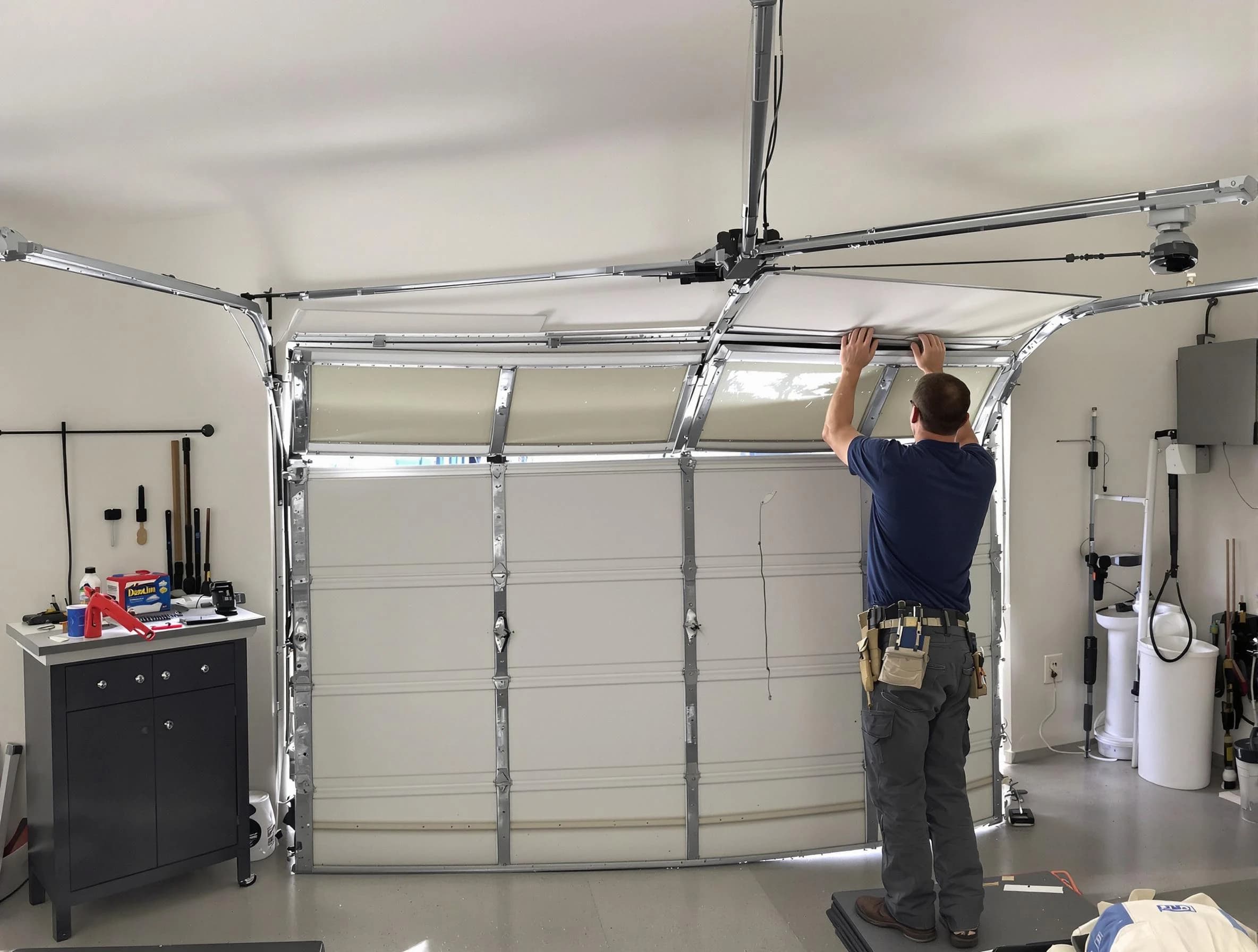 Marshfield Garage Door Repair specialist performing precise section replacement on Marshfield garage door