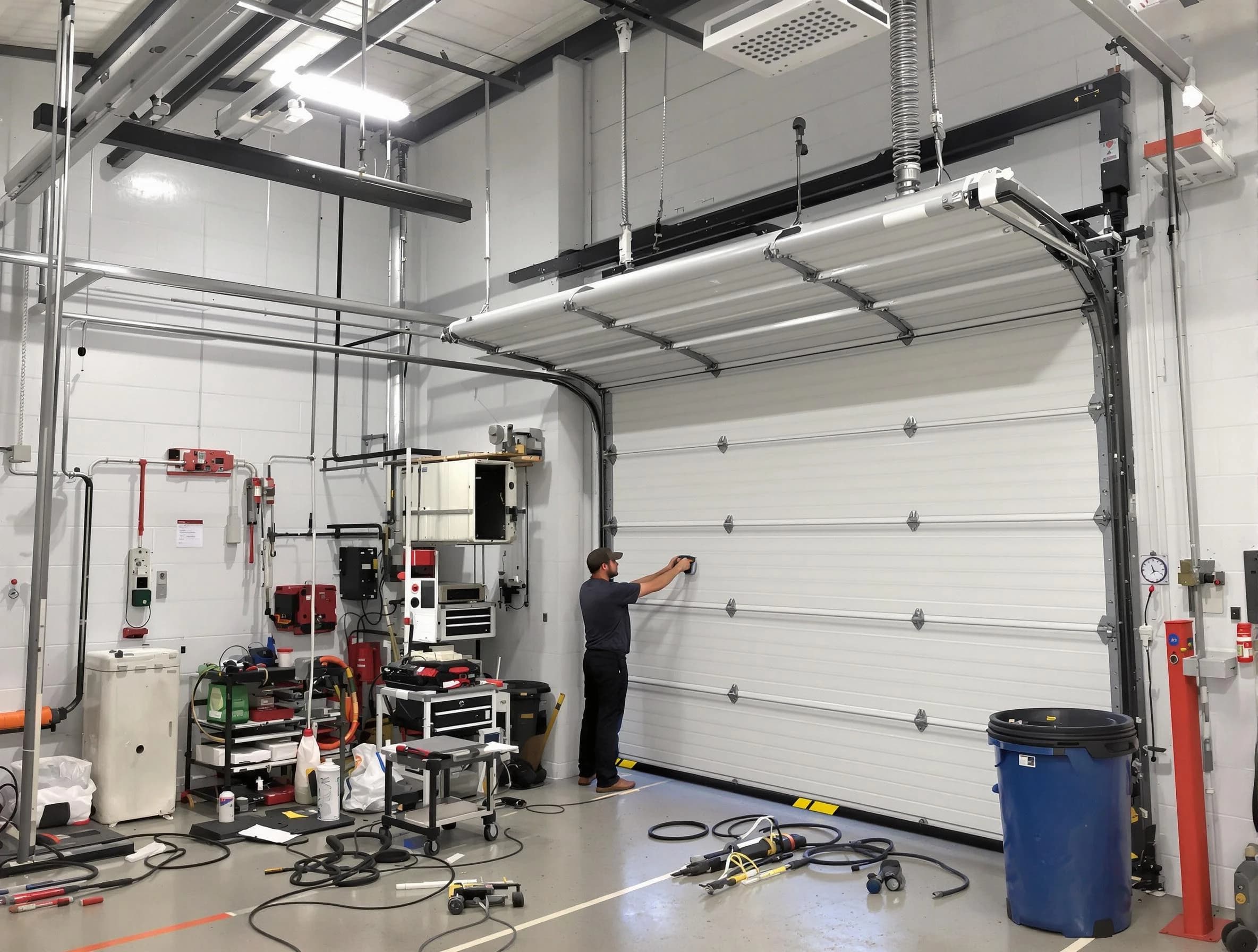 Marshfield Garage Door Repair certified technician performing commercial door repair at a Marshfield business facility