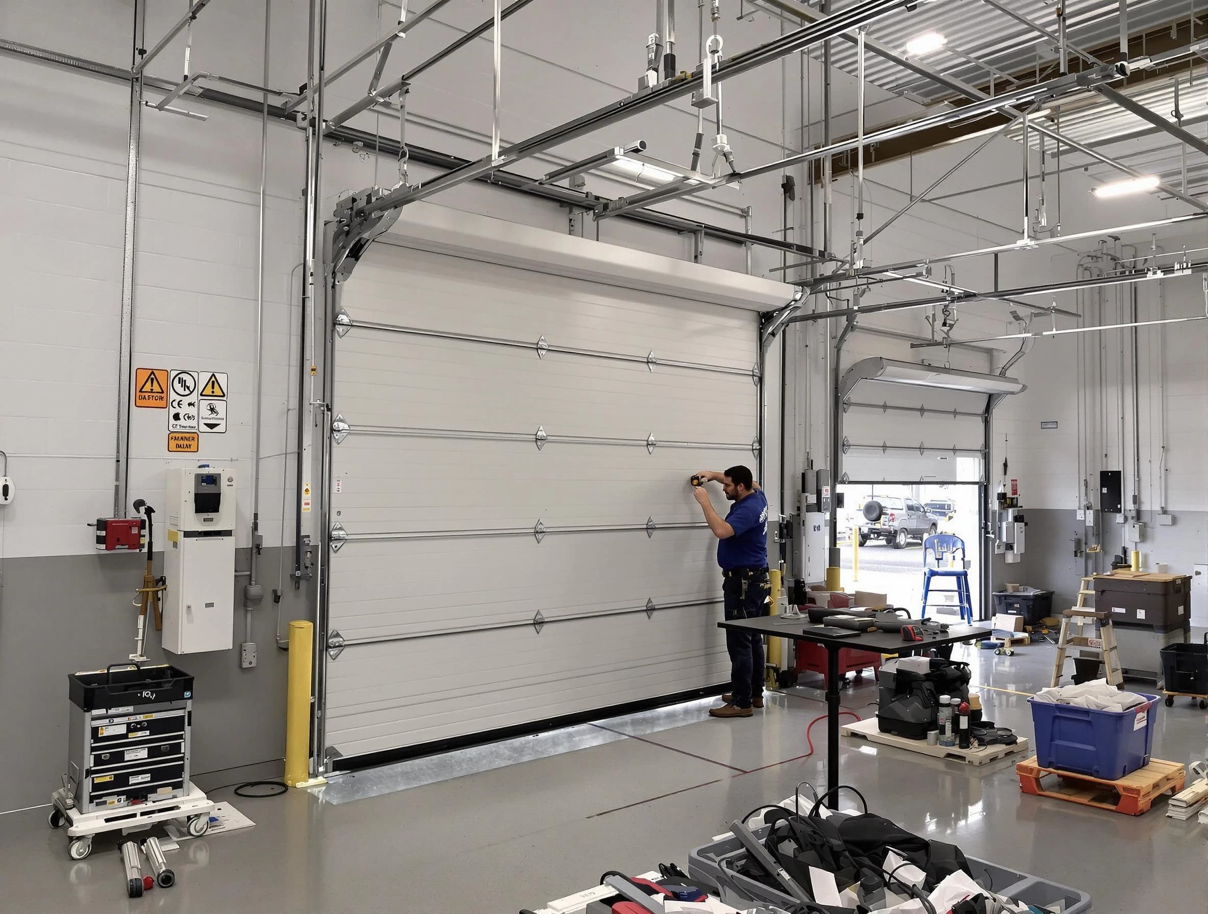 Commercial garage door repair being performed by Marshfield Garage Door Repair expert in Marshfield